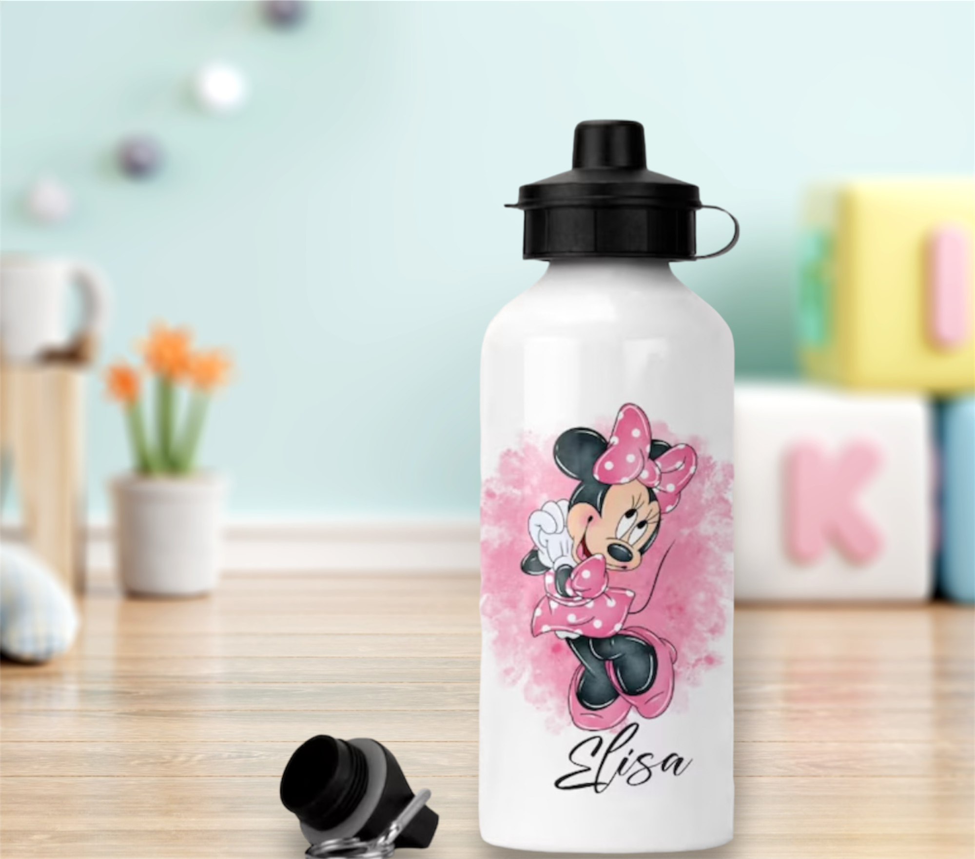 Borraccia Personalizzata da 480ml con Nome Cannuccia in Silicone e Manico Regalo di Compleanno per Bambini per il Rorno a Scuola - CALLIE