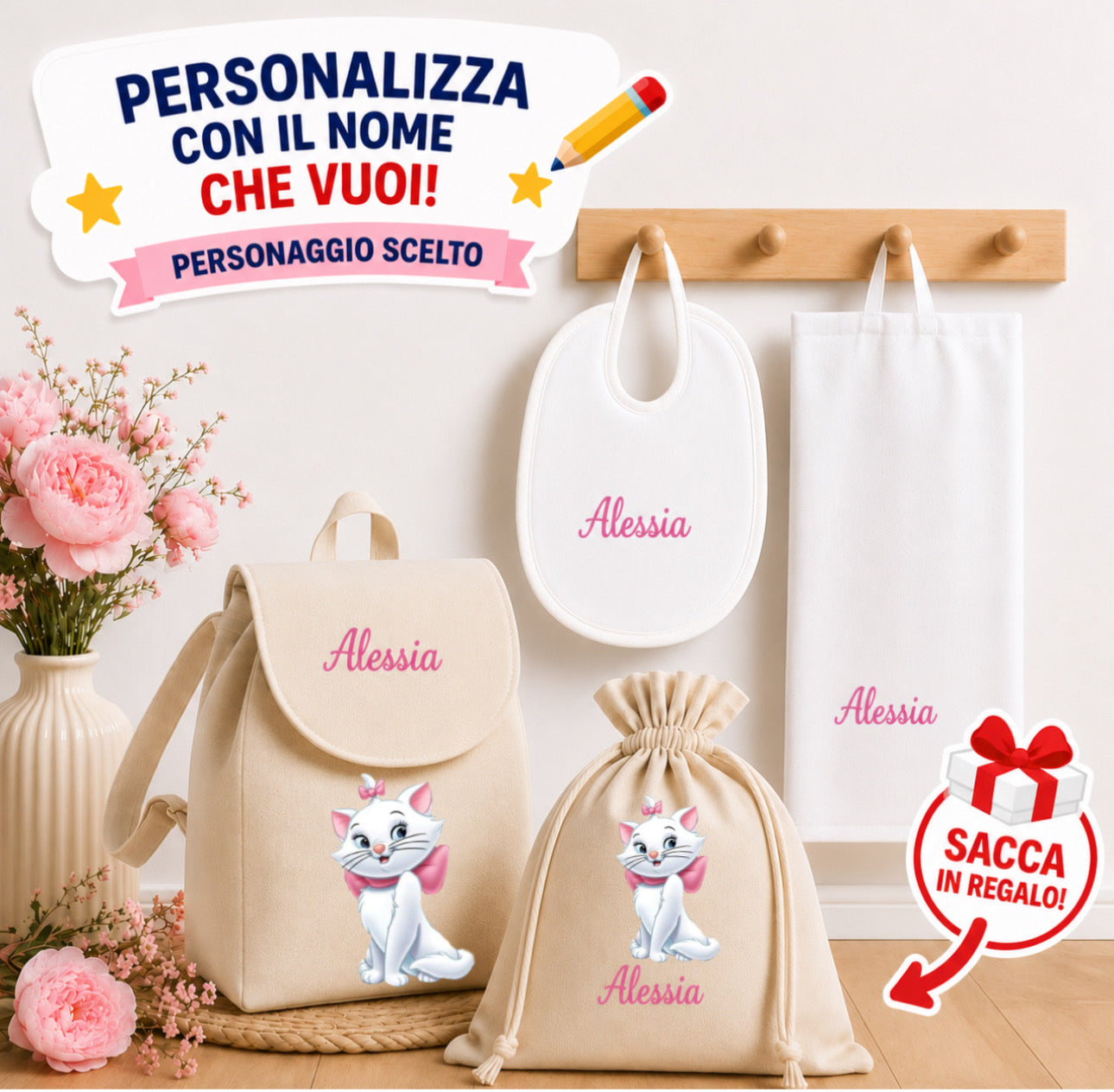 Promozione ritorno a scuola ZAINO +BAVETTA+ASCIUGAMANO+ + SACCA CAMBIO IN REGALO 🎁